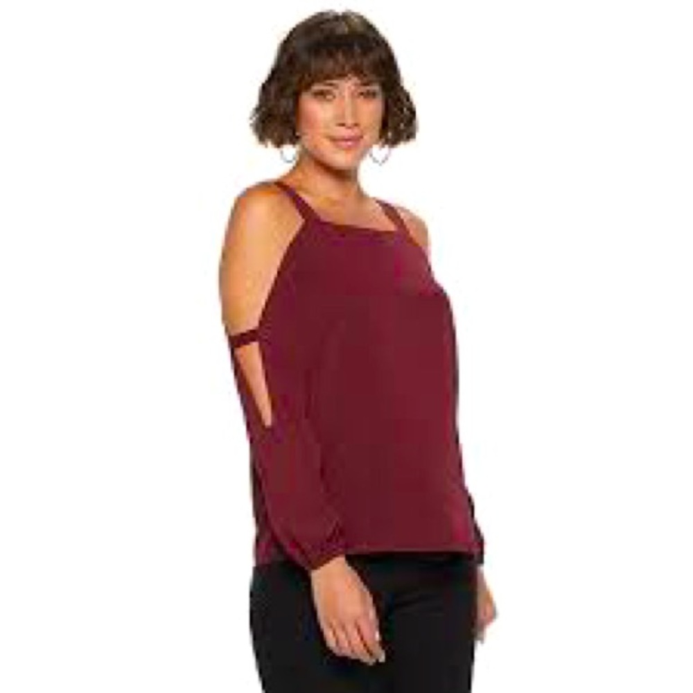Juicy Couture "Georgette" Cold Shoulder Chiffon Blouse, Maroon, M